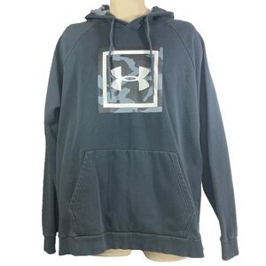 Under Armour Rival Fleece Hoodie Men's XXL Blue Camo Front Graphic Large Pocket